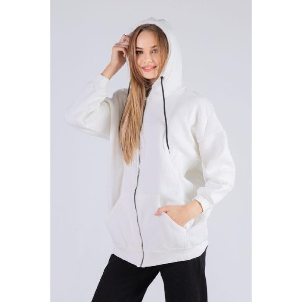 Rays 8124M Oversize Uzun Fermuarlı Sweat Ekru Bayan Sweatshirt Fiyatı