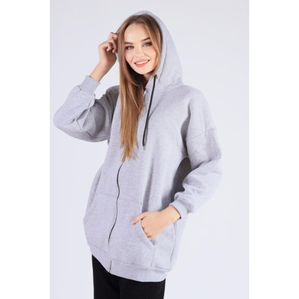 Rays 8124M Oversize Uzun Fermuarlı Sweat Gri Bayan Sweatshirt Fiyatı