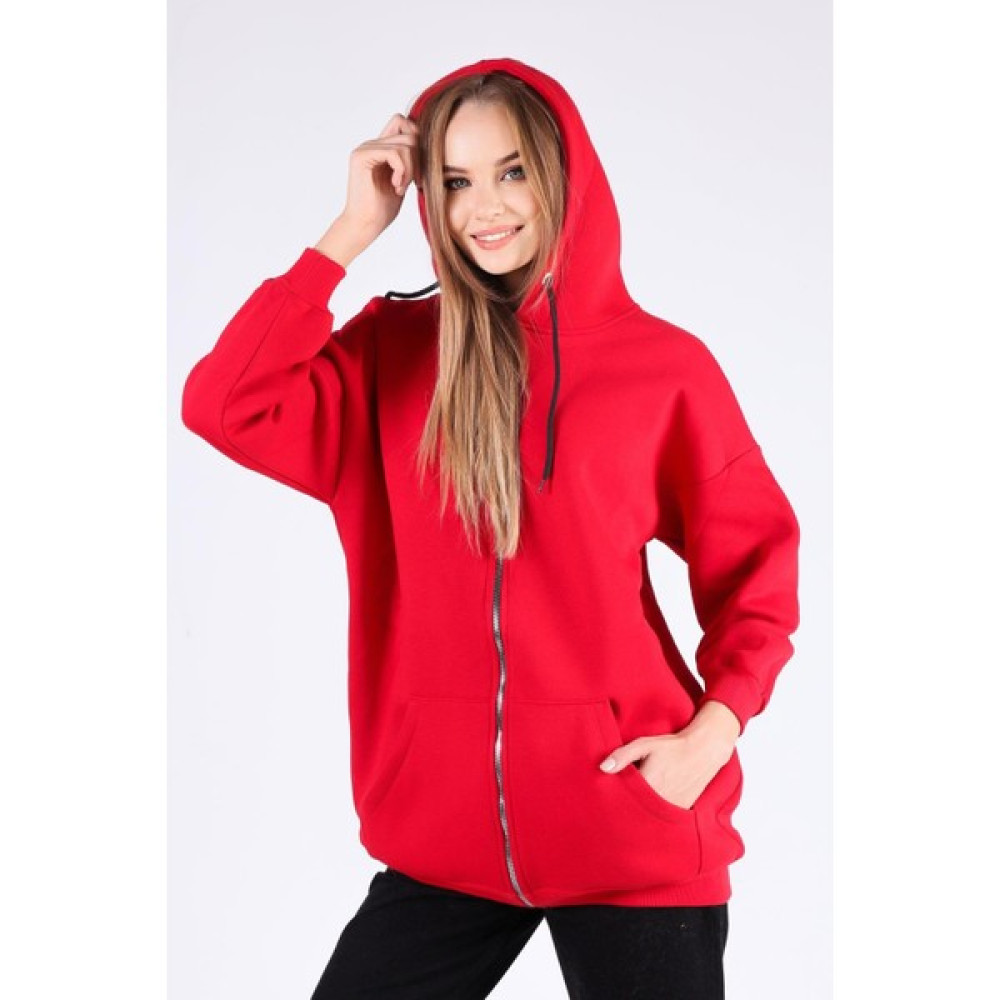 Rays 8124M Oversize Uzun Fermuarlı Sweat Kırmızı Bayan Sweatshirt Fiyatı