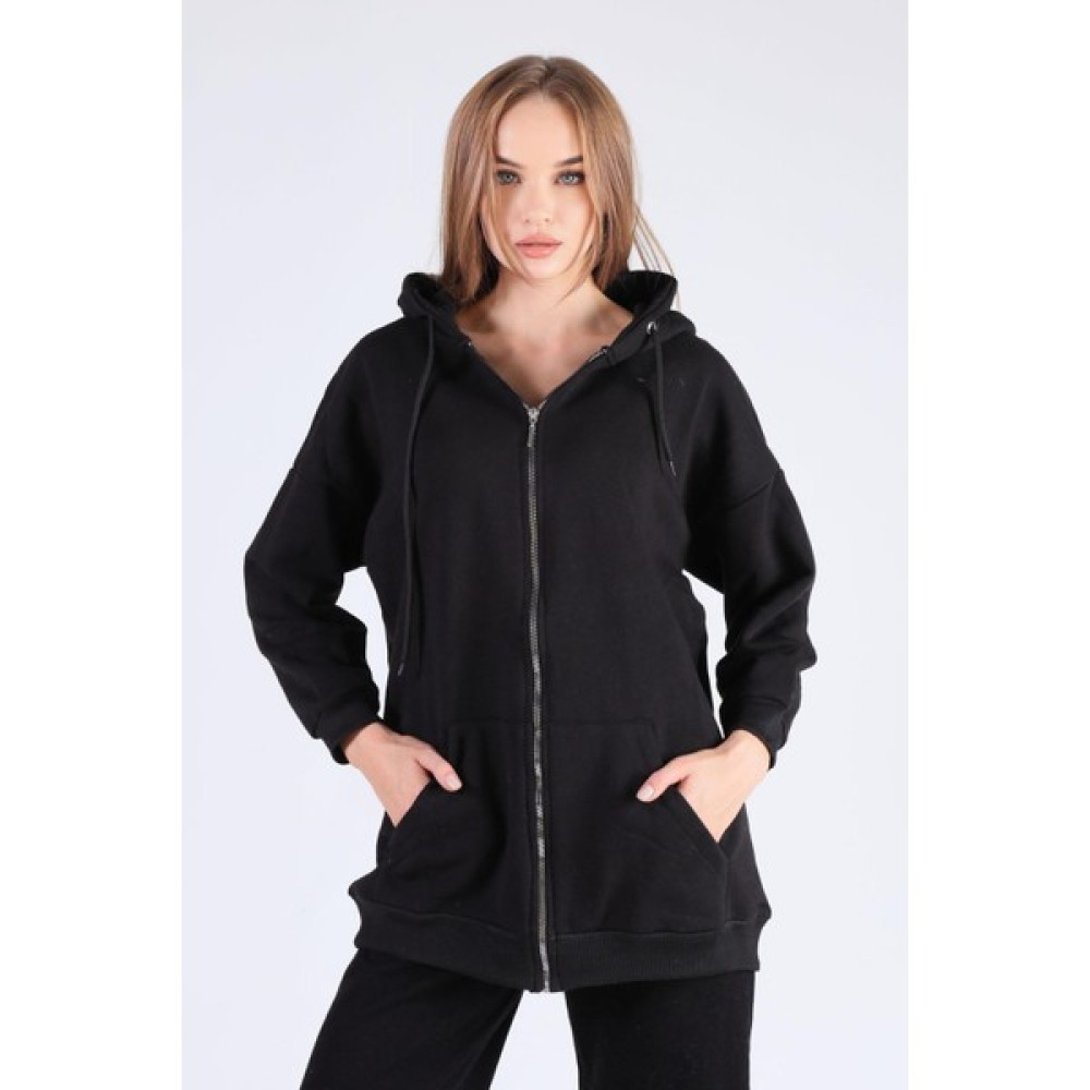 Rays 8124M Oversize Uzun Fermuarlı Sweat Siyah Bayan Sweatshirt Fiyatı