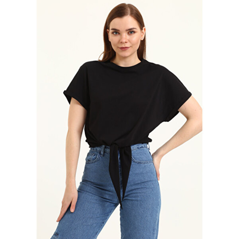 Rays Bağlama Detaylı Kısa Tişort Siyah Bayan T-shirt Fiyatı