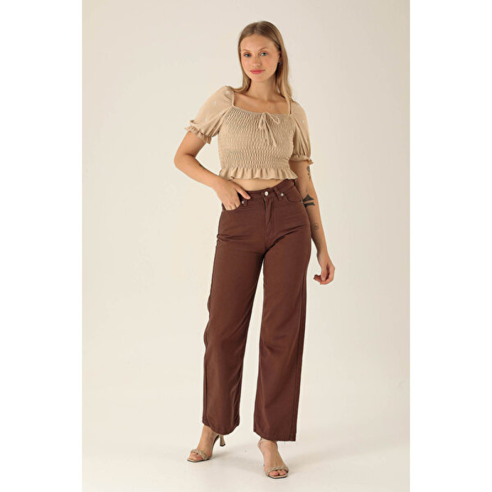 Rays Gabardin Palazzo Kadın Pantolon - 4163-1 Acı Kahve Bayan Jeans / Kot Pantolon Fiyatı
