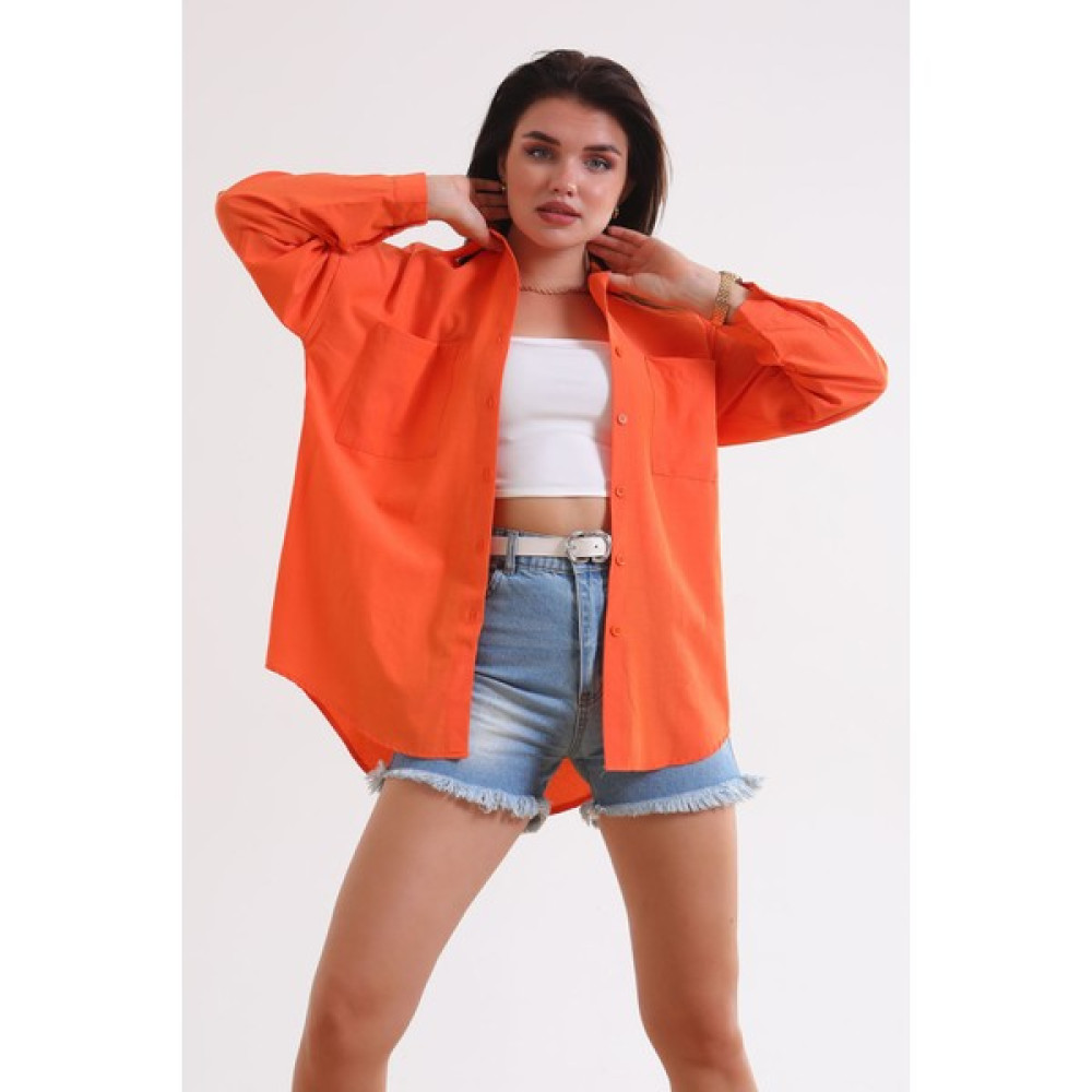 Rays Önü Düğmeli Gömlek Orange Kadın Gömlek Fiyatı