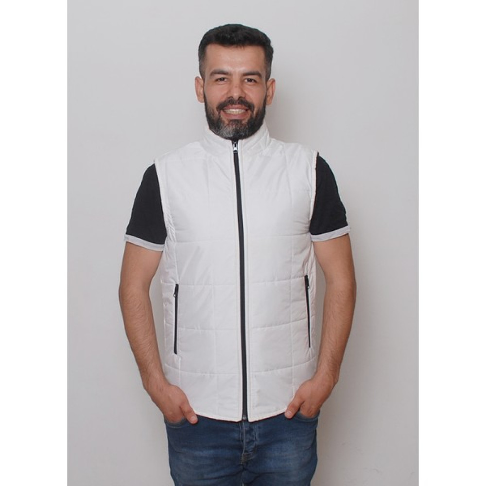 R&B Tasarım Beyaz Kare Desenli Slimfit Kapitone Şişme Yelek Erkek Yelek Fiyatı