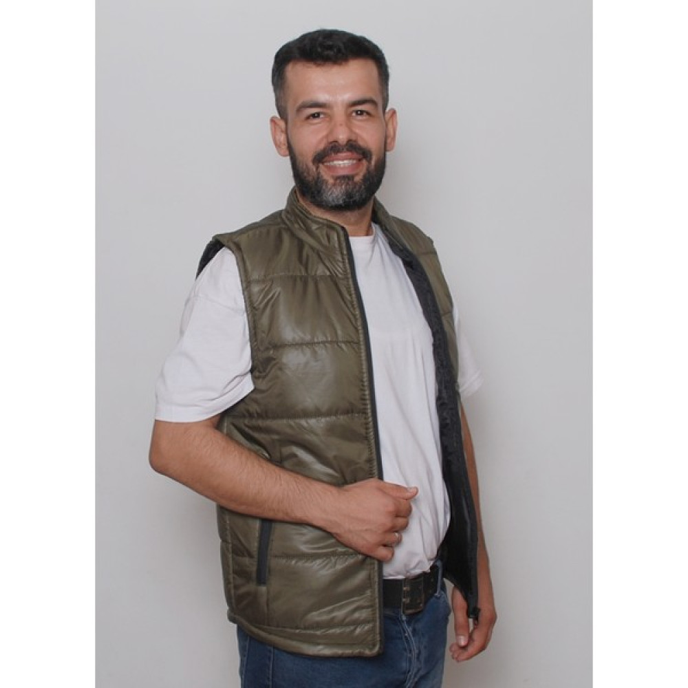 R&B Tasarım Haki Şerit Desenli Slimfit Kapitone Şişme Yelek Erkek Yelek Fiyatı