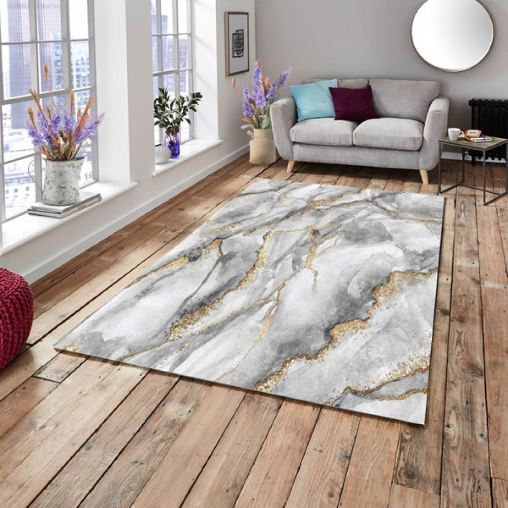 RD Ekoavm Ideal Kadife 4 M2 ve 6 M2 Seçenekli Lastikli Halı Örtüsü 204 - Gri - Gold - 160 x 230 cm Salon & Oturma Odası Tekstili Fiyatı