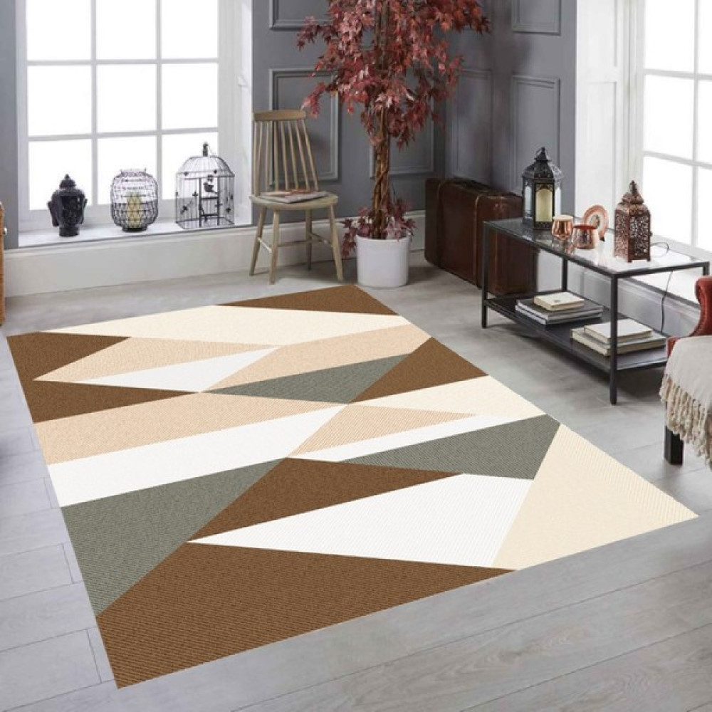 Rd Ekoavm Kadife 4 M2 ve 6 M2 Seçenekli Lastikli Halı Örtüsü ORT352 - Kahverengi - Beyaz - 160 x 230 cm Salon & Oturma Odası Tekstili Fiyatı