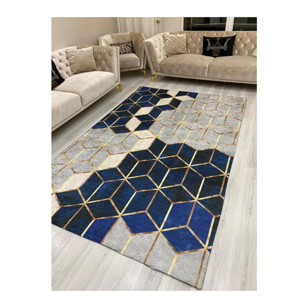 RD EKOAVM Kadife 4 M2 Ve 6 M2 Seçenekli Lastikli Halı Örtüsü Ort354-petek Mavi 200 x 300 Beden Salon & Oturma Odası Tekstili Fiyatı