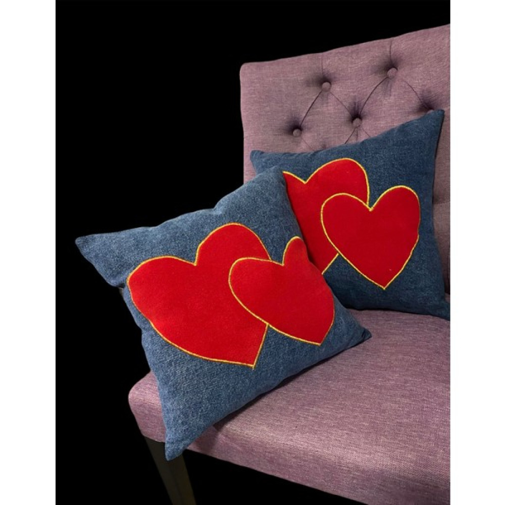 RD Lavender Kalp 35X35 cm Kırlent / Yastık Kılıfı Kot Kumaş Kırlent / Mobilya Yastığı Fiyatı