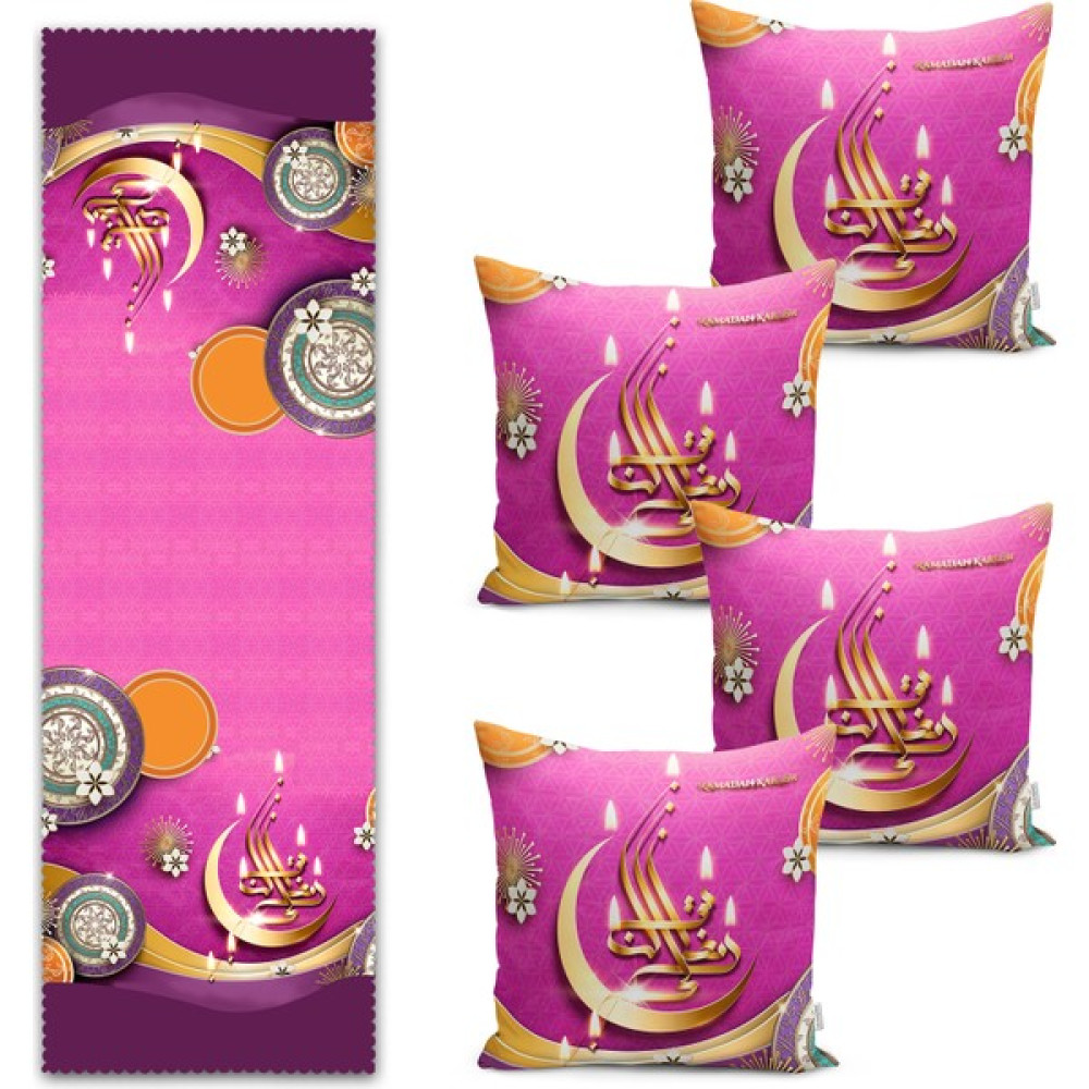 Real Homes Mübarek Ramadan Kareem Dijital Baskılı Modern Runner & Kırlent Kılıfı Seti - 43 x 43 cm - Renkli Kırlent / Mobilya Yastığı Fiyatı