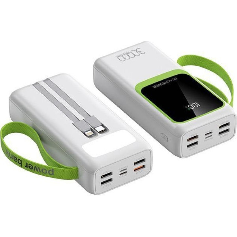 Real Power Powerbank 30000 mAh 22.5W Hızlı LED Ekranlı ve LED Fenerli Hızlı Powerbank - Beyaz Taşınabilir Şarj Cihazı - Powerbank Fiyatı
