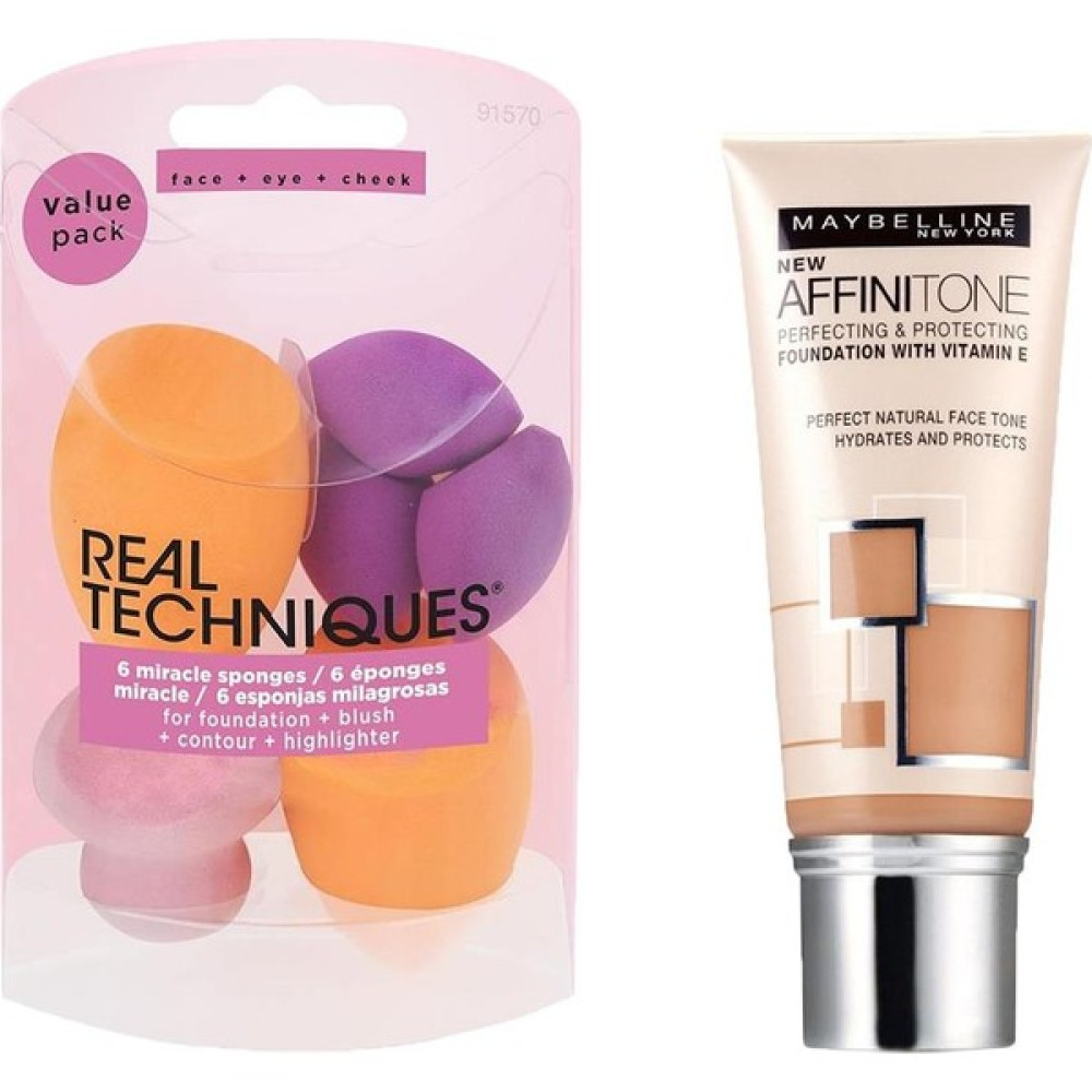 Real Techniques Rt-1570 Miracle Ten Makyaj Süngeri 6lı Ve Maybelline New York Affinitone Fondöten 16 Vanilla Rose 2li Set Makyaj Fırça ve Aksesuarları Fiyatı