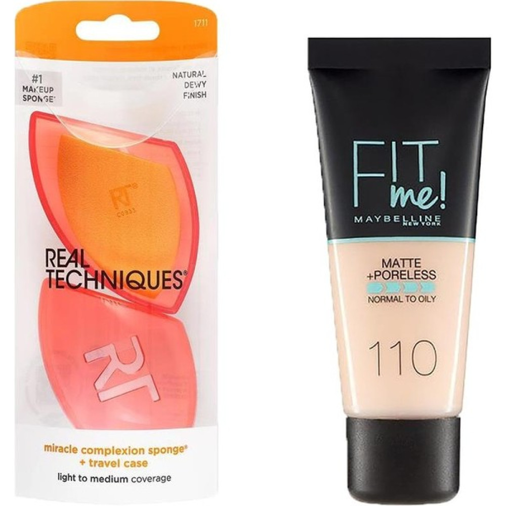 Real Techniques RT-1711 Mucize Makyaj Süngeri ve Maybelline New York Fit Me Matte+Poreless Fondöten 110 Porcelain 2li Set Fondötenler Fiyatı