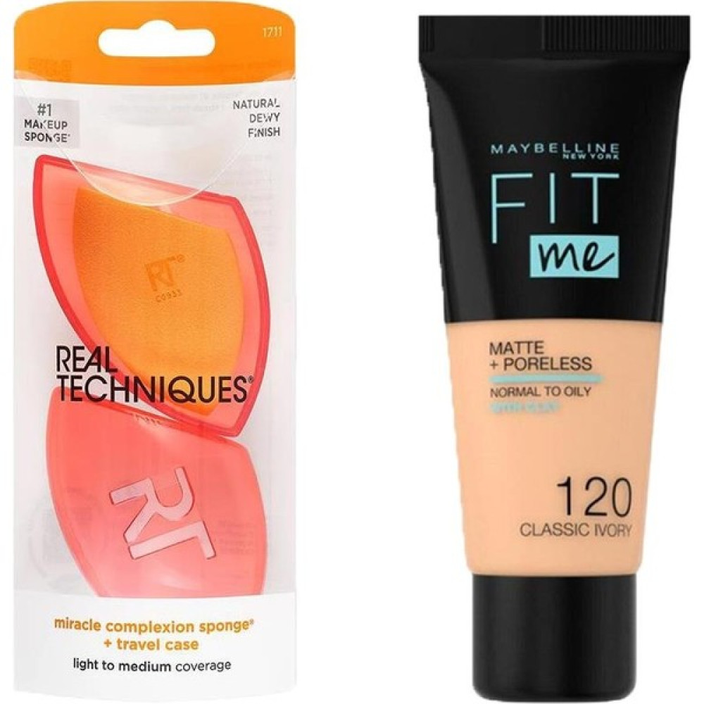 Real Techniques RT-1711 Mucize Makyaj Süngeri ve Maybelline New York Fit Me Matte+Poreless Fondöten 120 Classic Ivory 2li Set Fondötenler Fiyatı