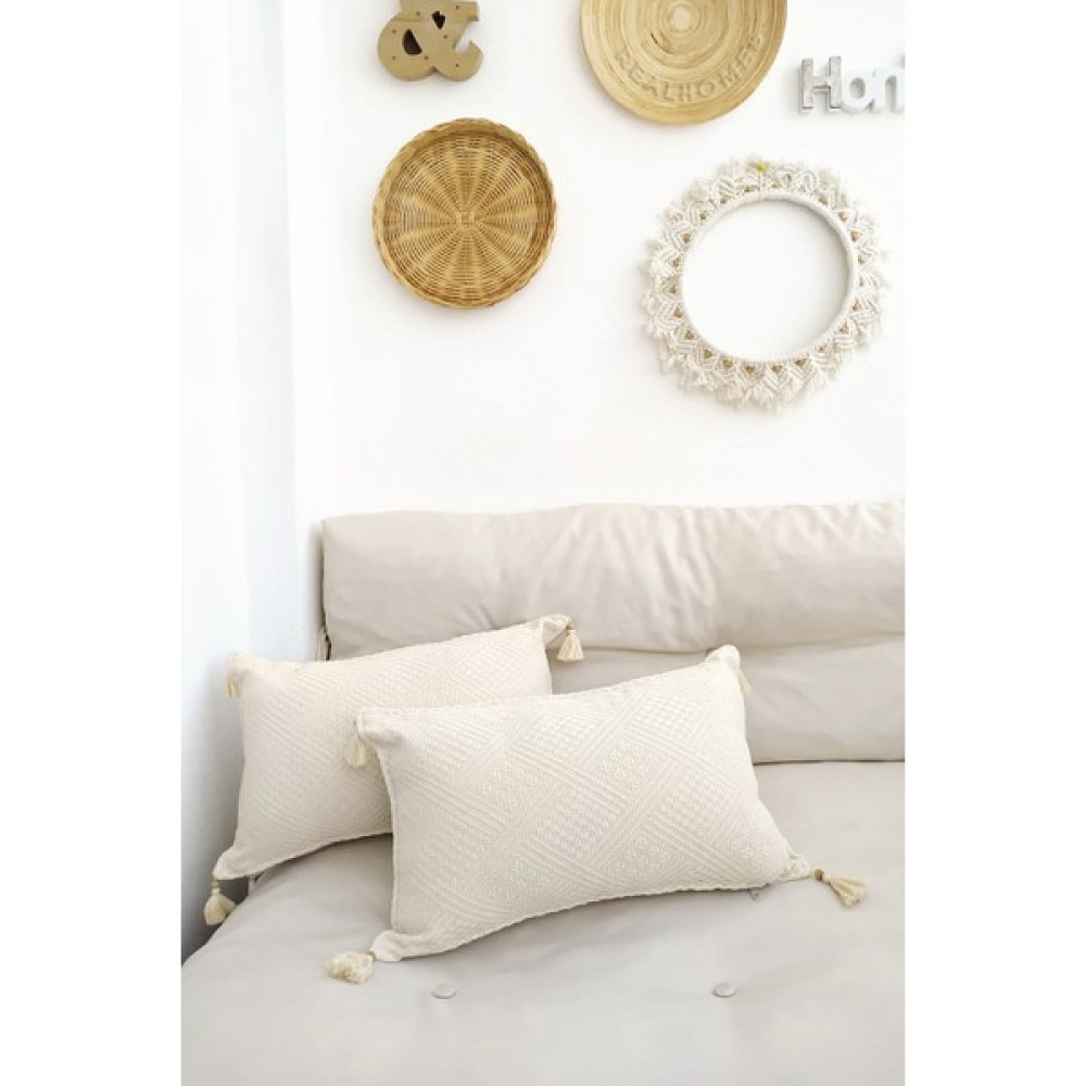 Realhomes 2’li Set Dikdörtgen Handmade Elişi Natural Buldan Bezi Otantik Organik Pamuklu Püsküllü Kırlent Kılıfı - 35 x 55 cm - Bej Kırlent / Mobilya Yastığı Fiyatı