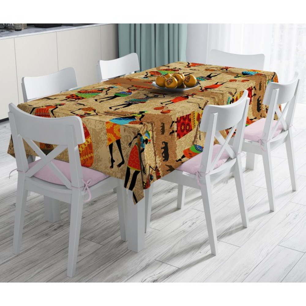 RealHomes Afrika Etnik Desenli Dijital Baskılı Modern Leke Tutmaz Masa Örtüsü 140 x 180 cm - Renkli Masa Örtüsü Fiyatı
