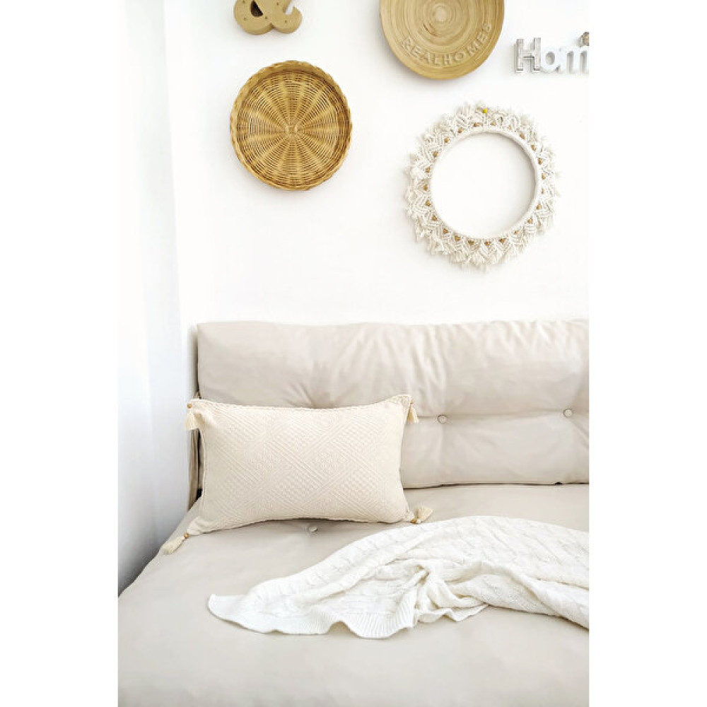 Realhomes Handmade Elişi Natural Buldan Bezi Otantik Organik Pamuklu Püsküllü Kırlent Kılıfı - 35 x 55 cm - Bej Kırlent / Mobilya Yastığı Fiyatı