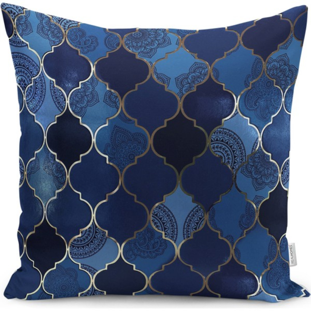 Realhomes Lacivert Zeminde Ogea Motifli Geometrik Desenli Dijital Baskılı Yastık Kırlent Kılıfı - 43 x 43 cm Kırlent / Mobilya Yastığı Fiyatı