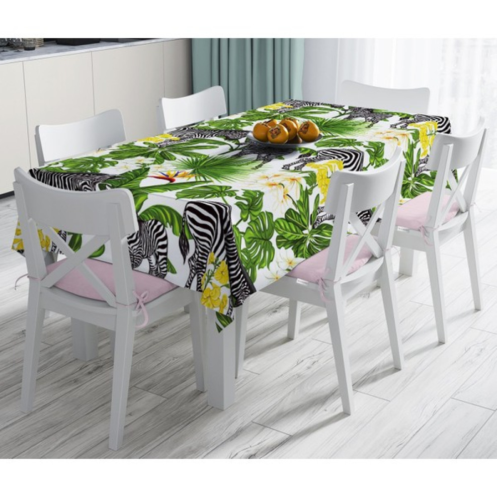 RealHomes Pudra Zeminli Egzotik Zebra Tasarımlı Modern Leke Tutmaz Masa Örtüsü 120 x 140 cm - Renkli Masa Örtüsü Fiyatı