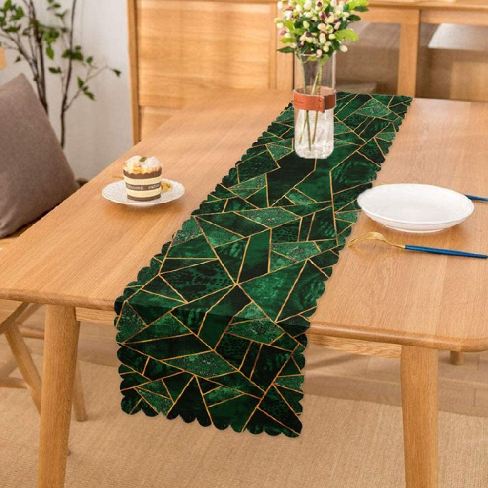 RealHomes Yeşil Tropik Yaprak Motifli Gold Çizgili Runner - Renkli - 45 x 140 cm Masa Örtüsü Fiyatı