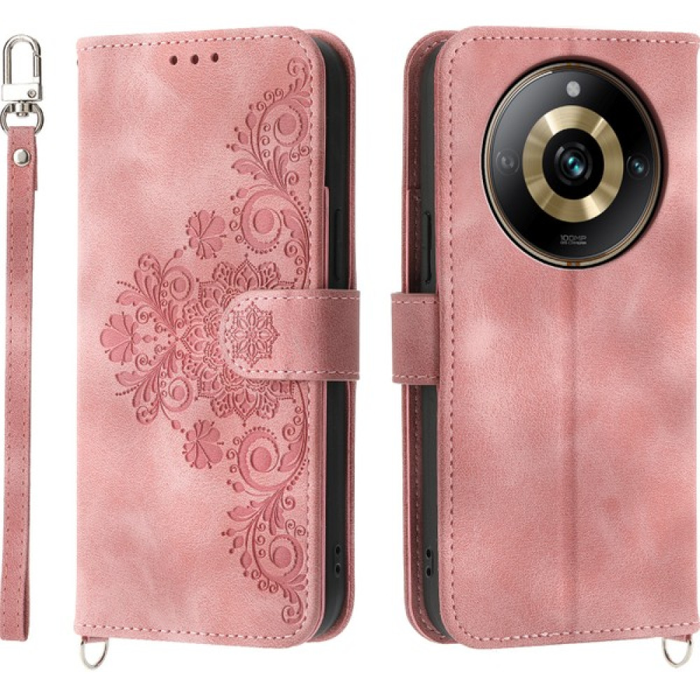 Realme 11 Pro 5g Pu Deri Kapak Cilt Touch Cüzdan Telefon Kabuğu Strap ile Koruyucu Kılıf (Yurt Dışından) - Pembe Cep Telefonu Kılıfı Fiyatı
