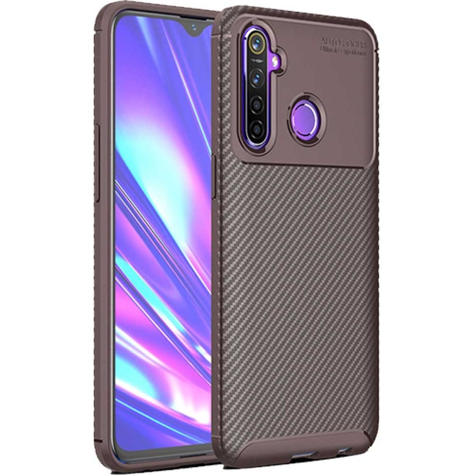 Realme 5 Pro Karbon Desenli Negro Silikon Kılıf - Kahverengi Cep Telefonu Kılıfı Fiyatı