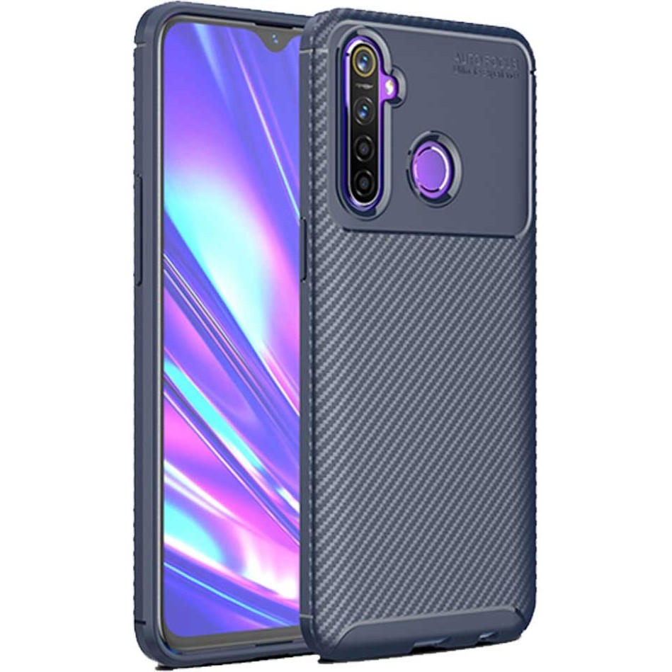 Realme 5 Pro Karbon Desenli Negro Silikon Kılıf - Lacivert Cep Telefonu Kılıfı Fiyatı