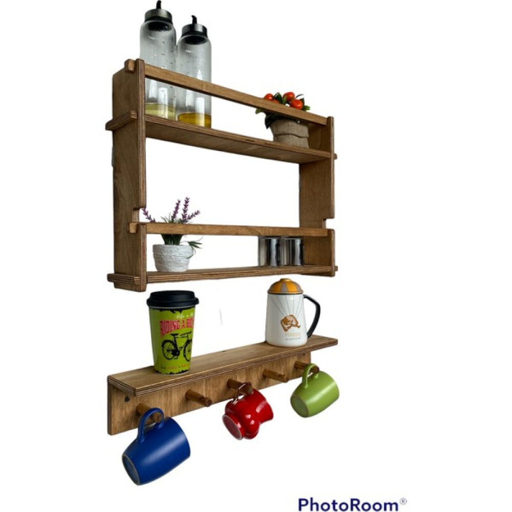 RealWood Ahşap Askılı Duvar Rafı ve Montessori Kitaplık, Mutfak ve Banyo Rafı 3'lü 55 cm Teak rengi - Meşe Duvar Rafı Fiyatı