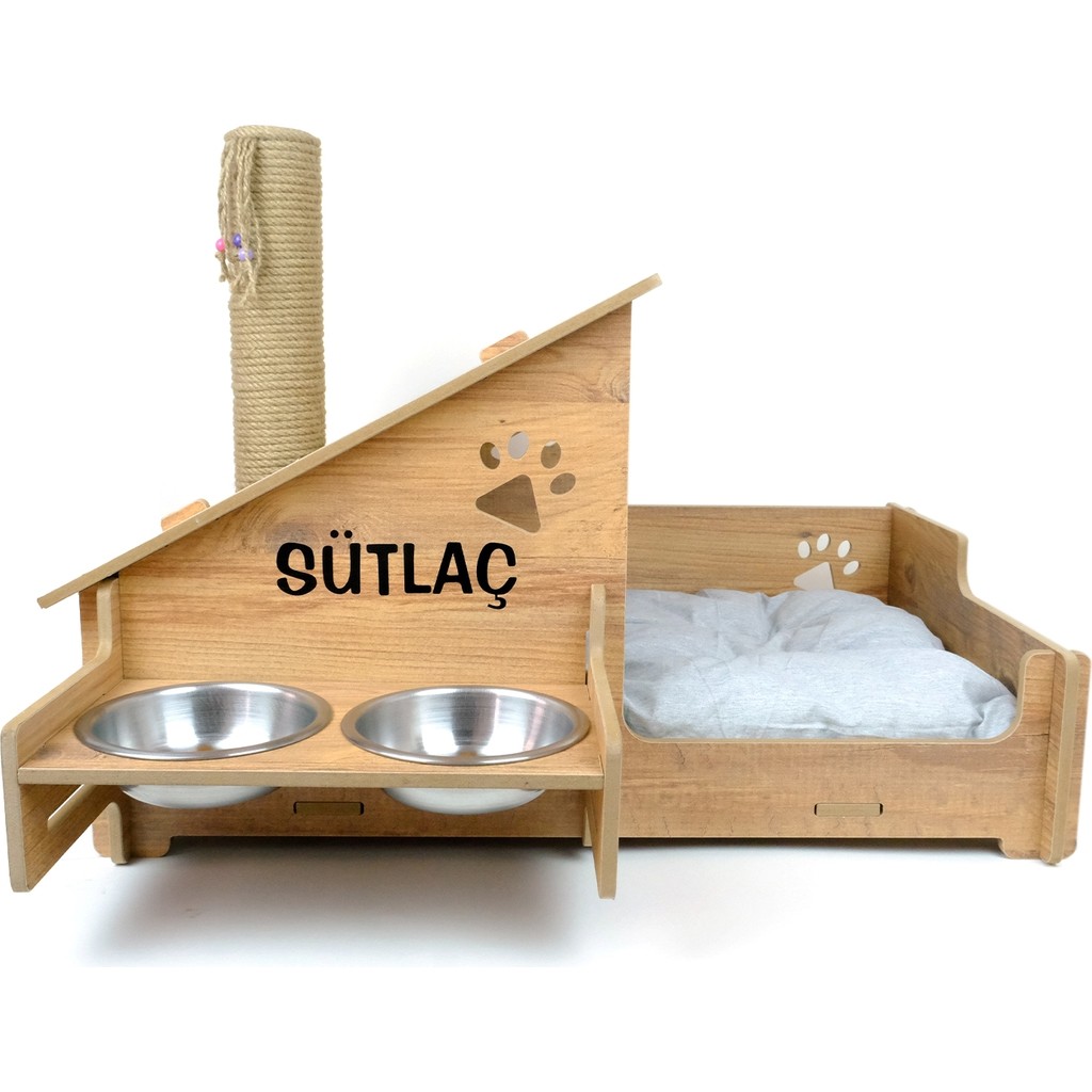 RealWood Ahşap, Çelik Mama Kaplı, Tırmalama Çubuklu Açık-Kapalı Kedi ve Köpek Evi 4 In 1 Evcil Hayvan Ürünleri Fiyatı