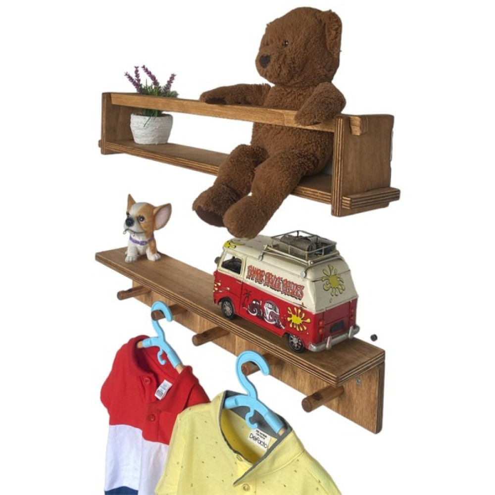RealWood Ahşap Çocuk Odası Askılık ve Montessori Kitaplık Raf 55 cm Teak Rengi Duvar Rafı Fiyatı