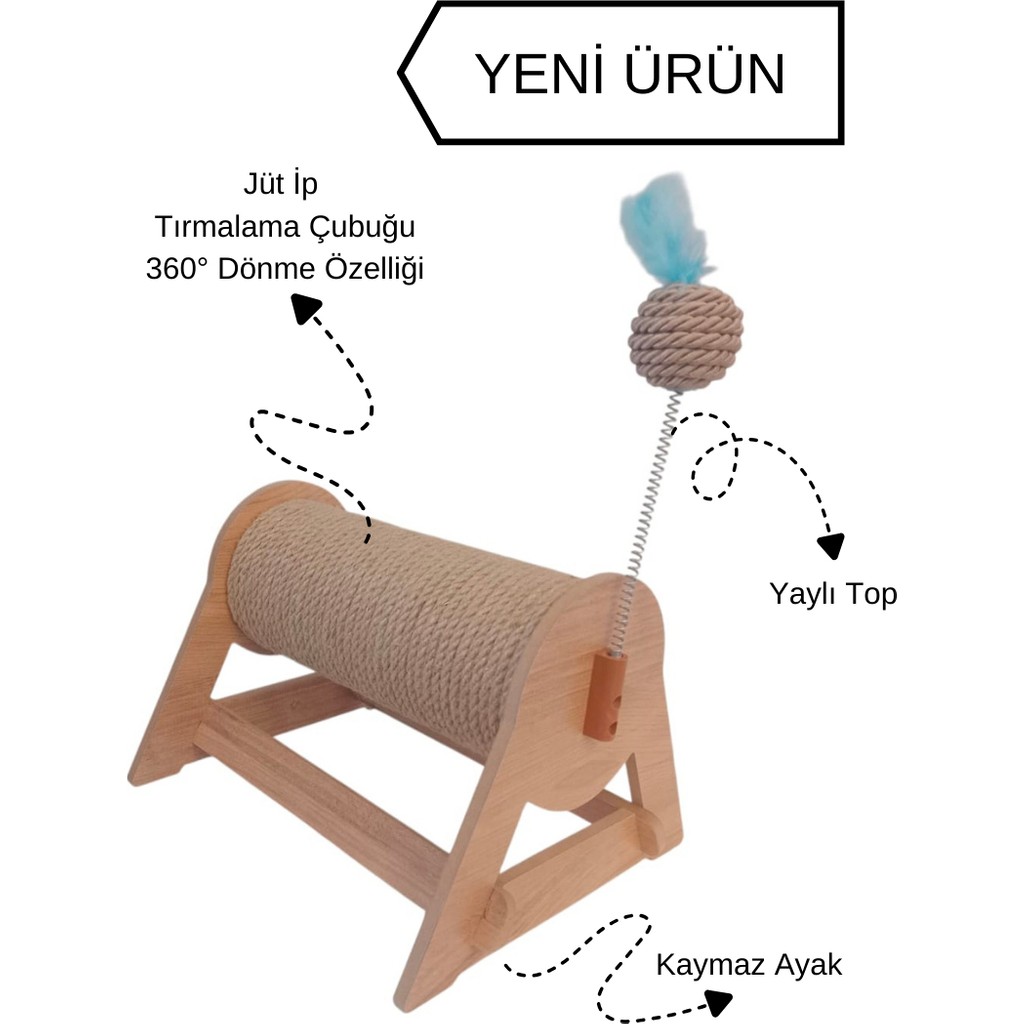 RealWood Kedi Tırmalama Tahtası - Oyuncağı - Yatay & Dönebilen - Yaylı Top Eklenmiştir - 29CM - Ahşap Evcil Hayvan Ürünleri Fiyatı