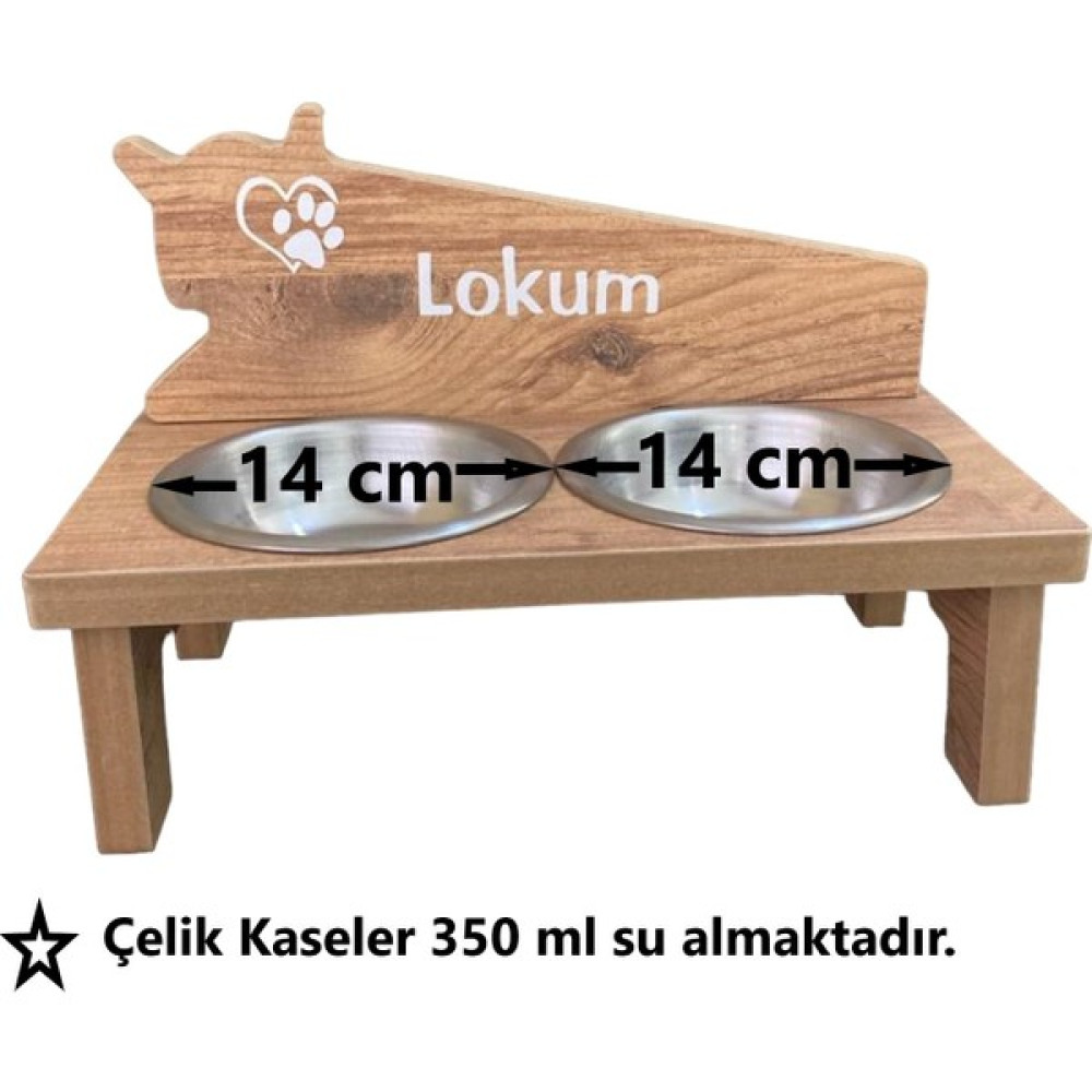 RealWood Özel İsim Baskılı Ahşap Çelik Kaseli Kedi-Köpek Mama ve Su Kabı Stantı/Beyaz - Kahverengi Evcil Hayvan Ürünleri Fiyatı