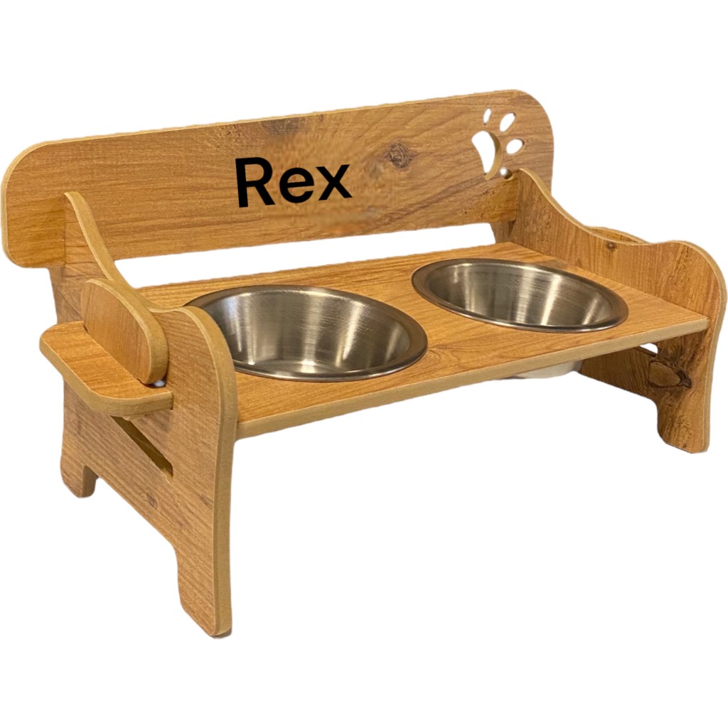 RealWood Özel Isim Baskılı, Ahşap, Kademeli, Eğimli, Çelik Kaseli, Kedi-Köpek Mama ve Su Kabı Stantı Evcil Hayvan Ürünleri Fiyatı