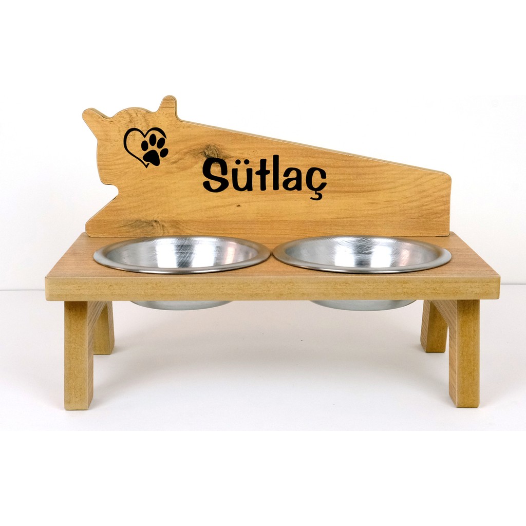 RealWood Özel İsim Baskılı Ahşap Kedi-Köpek Mama ve Su Kabı Standı-2*350 ml. Evcil Hayvan Ürünleri Fiyatı