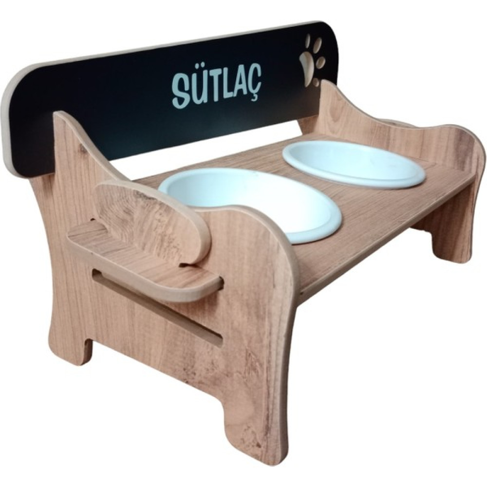 RealWood Özel Isimli Seramik Kaseli Ahşap Kedi-Köpek Mama ve Su Kabı Stantı - Meşe - Antrasit Evcil Hayvan Ürünleri Fiyatı