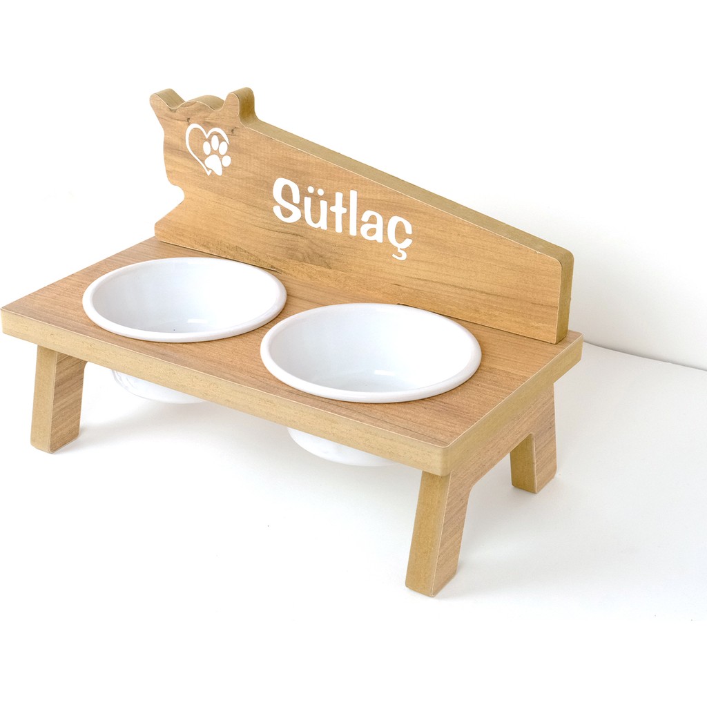 RealWood Seramik Kaseli, Özel Isimli, Ahşap Kedi-Köpek Mama ve Su Kabı Stantı -2*400 Ml. - Beyaz - Beyaz Evcil Hayvan Ürünleri Fiyatı