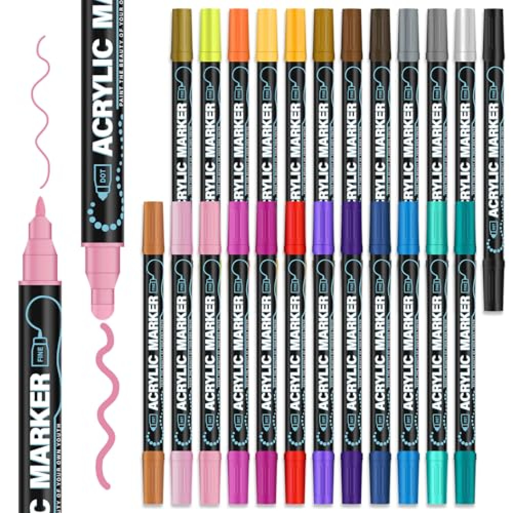 REALZEVA Acrylic Paint Markers, 24 Colors Paint Pens Acrylic Markers for Rock Painting, Wood, Ceramic, Glass, DIY Crafts & Art Supplies.