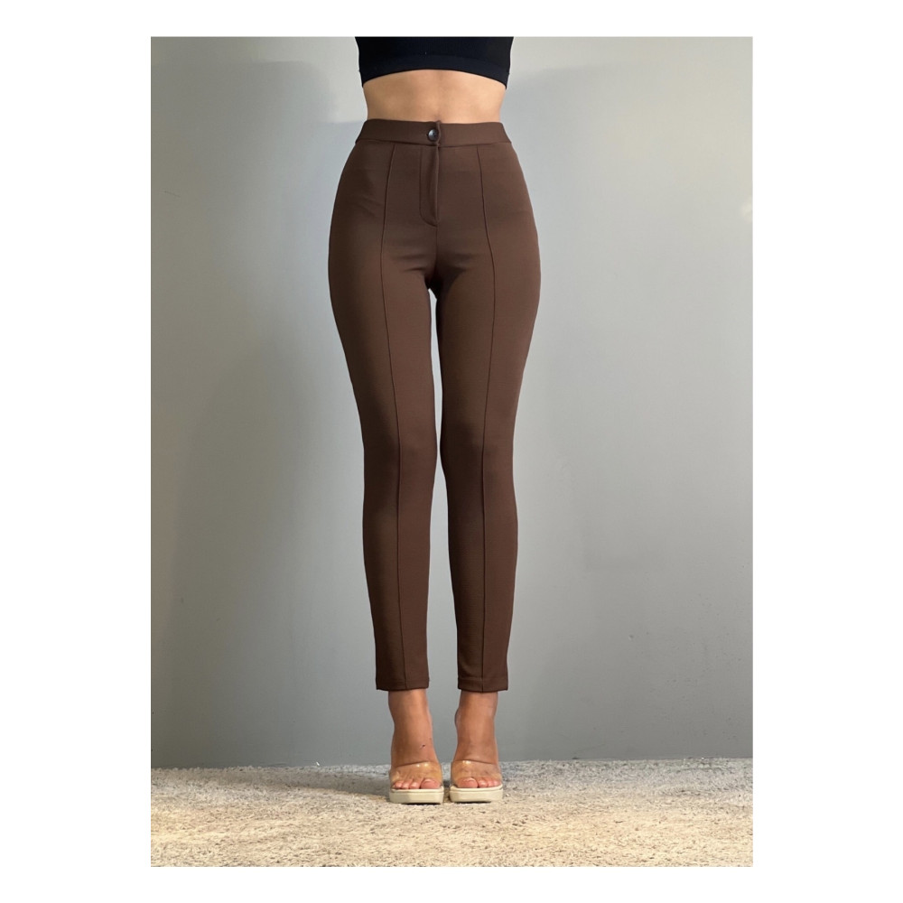 Reanwear Kahverengi Yüksek Bel Dar Paça Nervür Dikişli Toparlayıcı Kumaş Pantolon S Beden Kadın Pantolon Fiyatı