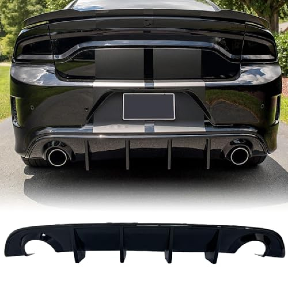 Rear Diffuser Compatible with 2015-2023 Dodge Charger Scat SRT Daytona GT R/T Non-Widebody Models Valance Rear Bumper Lip Splitter Spoiler Glossy Black