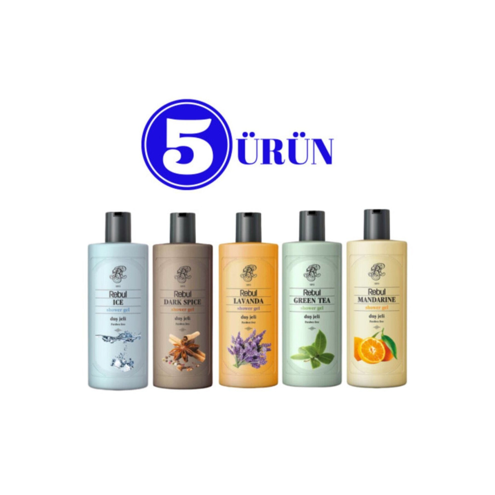Rebul Duş Jeli 500 Ml - Ice / Mandarine / Lavanda / Dark Spice / Green Tea 5 Adet Duş Jelleri ve Banyo Köpükleri Fiyatı