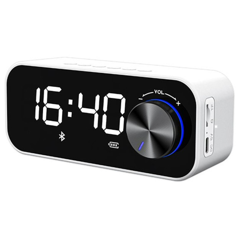 Recci Çift Alarmlı Bluetooth Speaker Recci RSK-W11 Fm/tf Dijital Saatli Wireless Hoparlör 3W 1200MAH - Beyaz Bluetooth Hoparlör Fiyatı