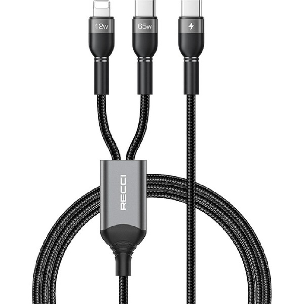 Recci iPhone Pd Şarj Kablo Recci RTC-T16 2 In 1 65W Pd Hızlı Şarj Lightning/type-C To Type-C Pd Kablo 1.2m - Gri Cep Telefonu Kablosu Fiyatı