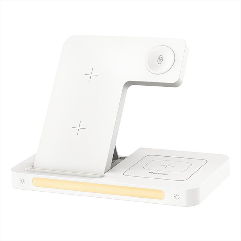 Recci Magnetik Kablosuz Şarj Standı Recci Rcw-31 4in1 Magsafe 15W Hızlı Şarj Özellikli LED Işıklı Beyaz Cep Telefonu Şarj Cihazı Fiyatı
