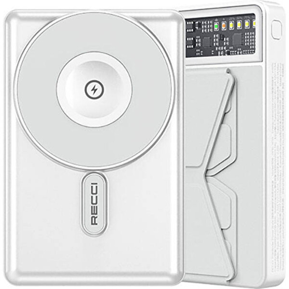Recci Magsafe Şarj Özellikli Powerbank Recci RPB-W19 Stand Özellikli 10000MAH Max 15W Beyaz Taşınabilir Şarj Cihazı - Powerbank Fiyatı