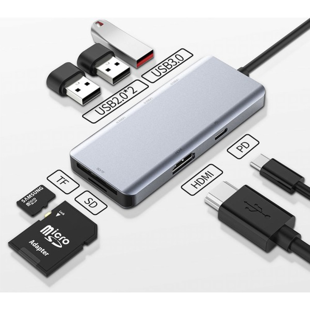 Recci RH07 7 In 1 Type-C Hub Pd 100W Şarj Destekli Sd Kart-Hdmı-Usb Çoğaltıcı Kablo 120MM - Gri Bilgisayar Çevirici ve Adaptörü Fiyatı
