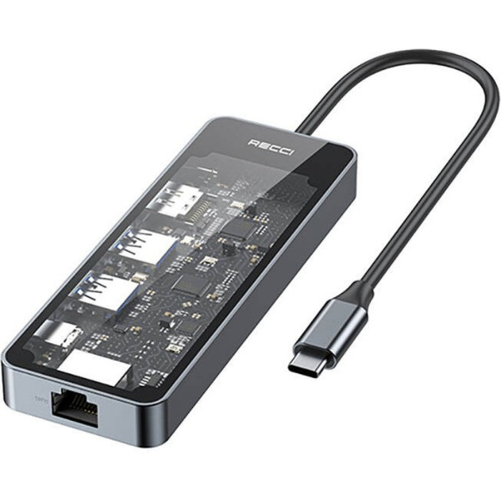Recci RH17 Type-C To Type-C PD100W/USB3.0/HDMI/TYPE-C/RJ45 Bağlantılı 6in1 Hub - Gri Bilgisayar Çevirici ve Adaptörü Fiyatı