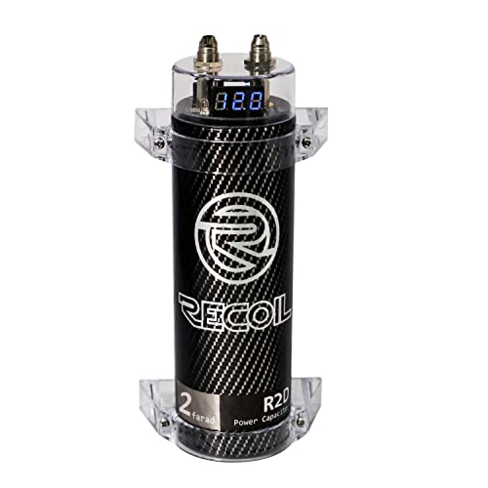 Recoil R2D 2.0 Farad Car Audio Energy Storage Reinforcement Capacitor with Blue Digital Read-Out