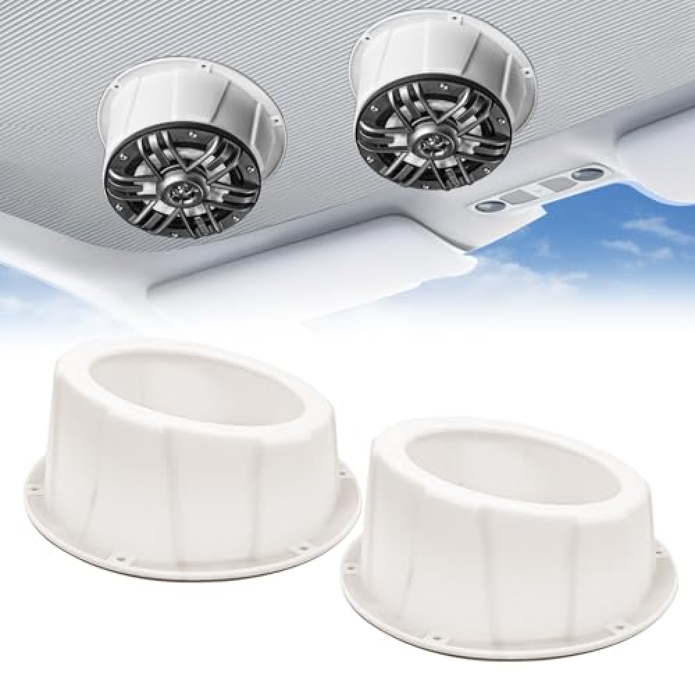 RECOIL USP65W Pairs of 6.5-Inch Speaker Pods, Universal 6.5” Angled Speaker Boxes, Surface Mount with Gaskets, White Enclosures Compatible with Marine, UTVs, Boats, RVs, Cars, Trailers