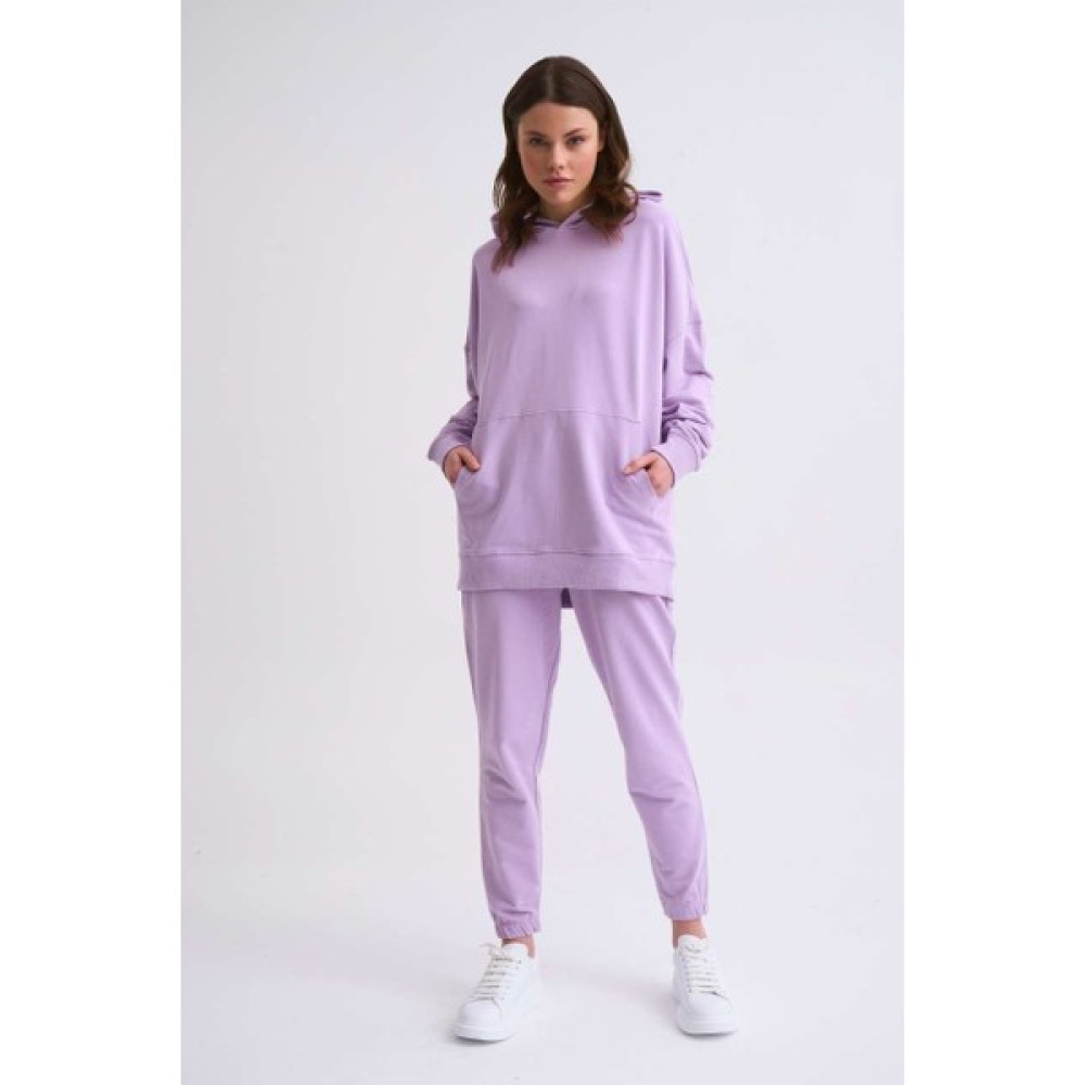 RECOLOR Organik Kapüşonlu Cepli Uzun Kollu Kadın Sweatshirt Lila Lila Xl Bayan Sweatshirt Fiyatı