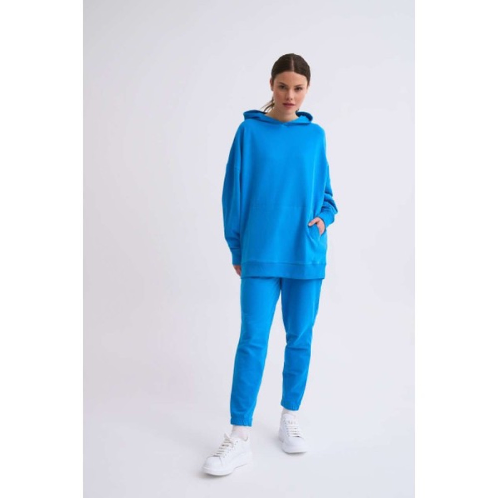 RECOLOR Organik Kapüşonlu Cepli Uzun Kollu Kadın Sweatshirt Mavi Mavi Xl Bayan Sweatshirt Fiyatı